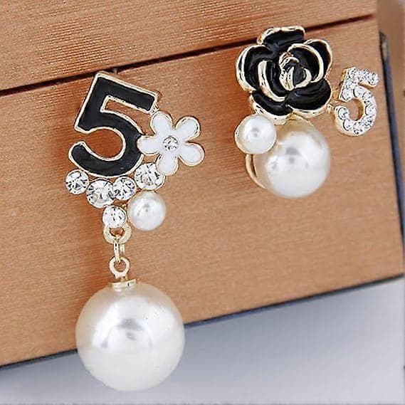 Faux imiterede perle hvide sorte blomster dingle dråbe øreringe studs
