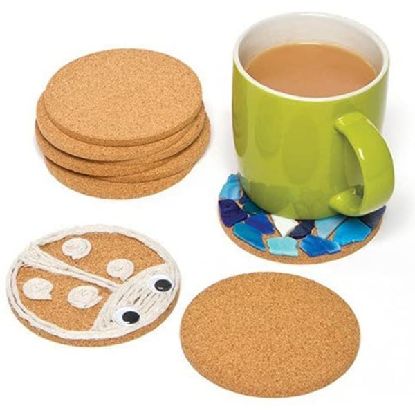 Rundt retro-coastersett med 10 stk. coasters treverk kork coasters 10cm coasters egnet for hjem restaurant kontor