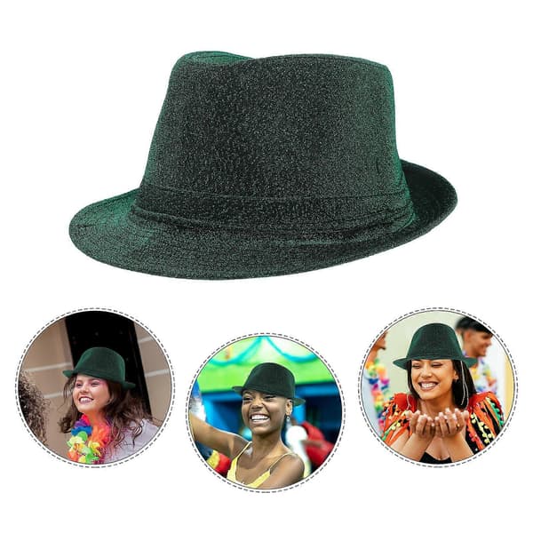 Grøn Paillet Fedora Hat St Patricks Day Høj Hat til Mænd 3 Stk Festtøj