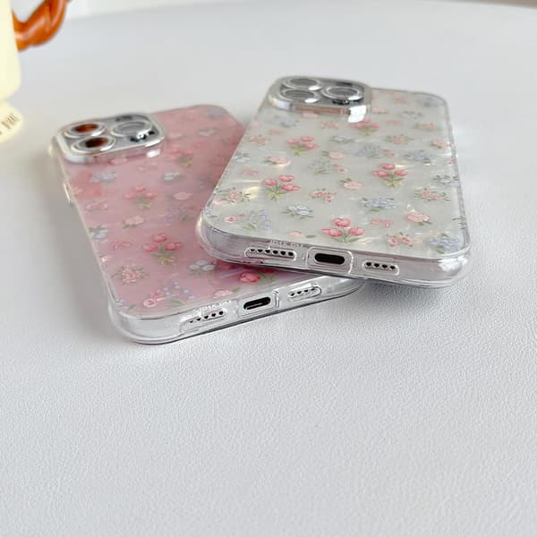 (White) Sweet Tulip Flower Bowknot Shell Pattern Phone Case Compatible with iPhone 12 Case