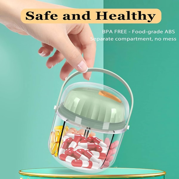Bärbar Pill Box, veckovis Pill Organizer 7-dagars Rese Medicin Organizer BPA-fri fuktsäker bärbar medicin (grön)
