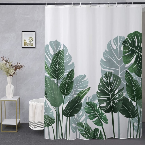 Duschdraperi för tropisk växt Grönt palmträd Bananbladsgardiner för badrumsduschar och badkar, 72 x 72 tum långa, krokar ingår