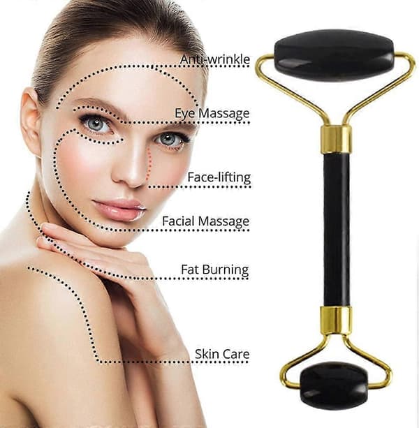 Obsidian Ansiktsrulle och Gua Sha Set Dubbel Rulldesign för Ansiktsmassage och Nackvård