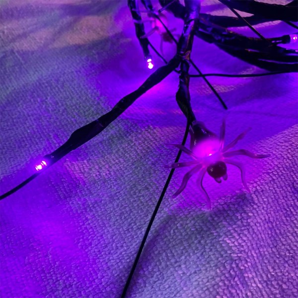 [Timer og 8 moduser] 6Ft 54 LED Halloween Willow Vine Twig 18 LED Edderkopper, 36 Lilla Halloween Lys Vanntett Batteri