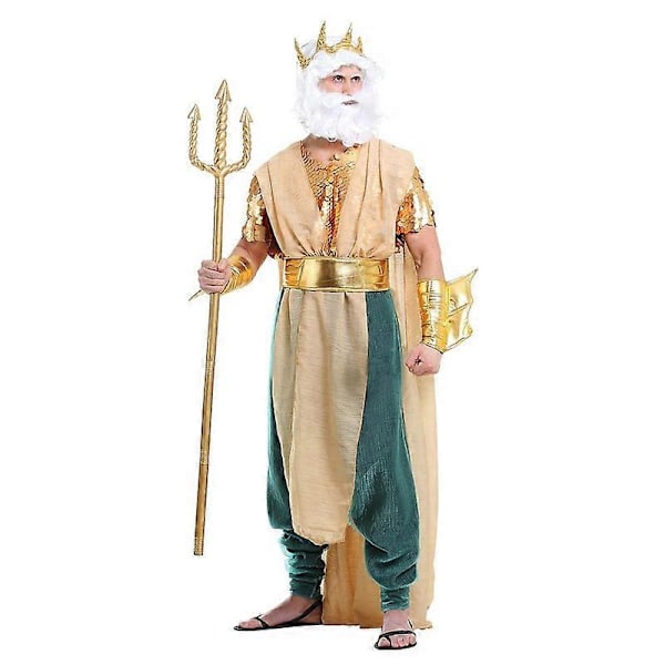 Aikuisten Kultainen Poseidon -asu miehille, Kuningas Neptunus -asu Halloween-asu Men L