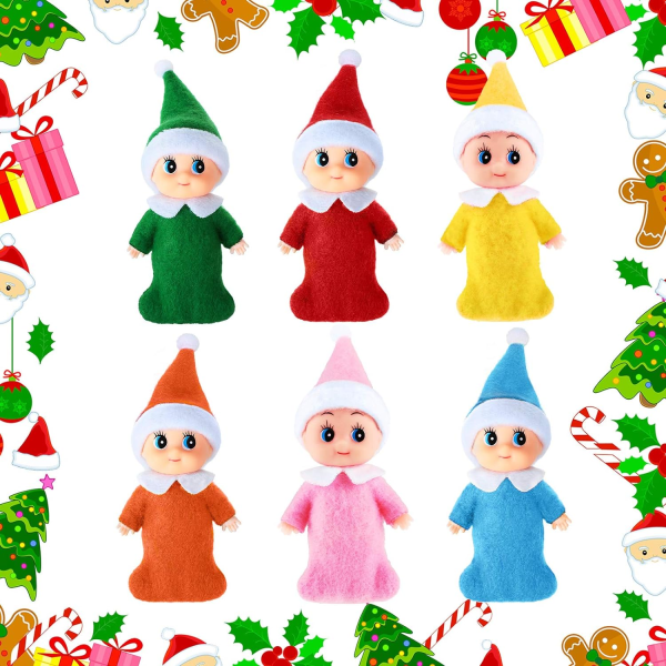 6 stycken Små jultomtar Färgglada tomtedocka Tvillingar Baby tomte till jul nyår adventskalendrar och julstrumpor