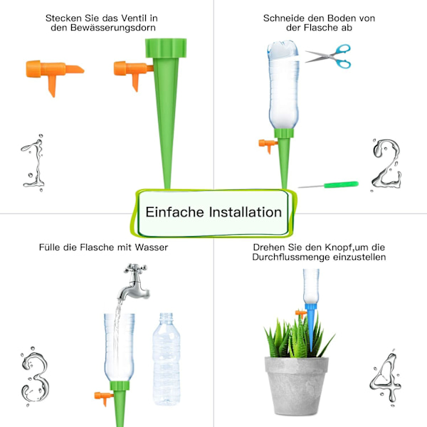 12 pakker selvvandende pigge, justerbare plantevandingspigge med langsom frigivelseskontrolventilkontakt til haveplanter