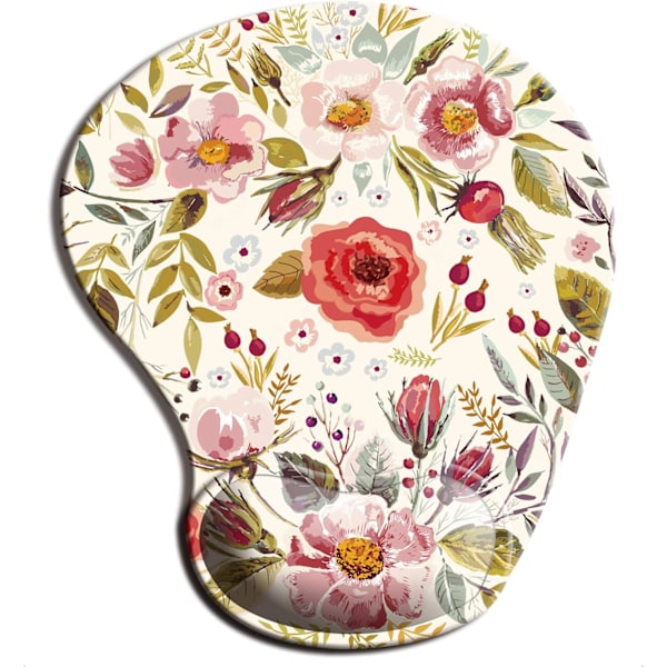 Musemåtte, ergonomisk musemåtte med gel-håndledsstøtte, blomsterformet musemåtte med lycra-stof, skridsikker PU-base til gaming-computer