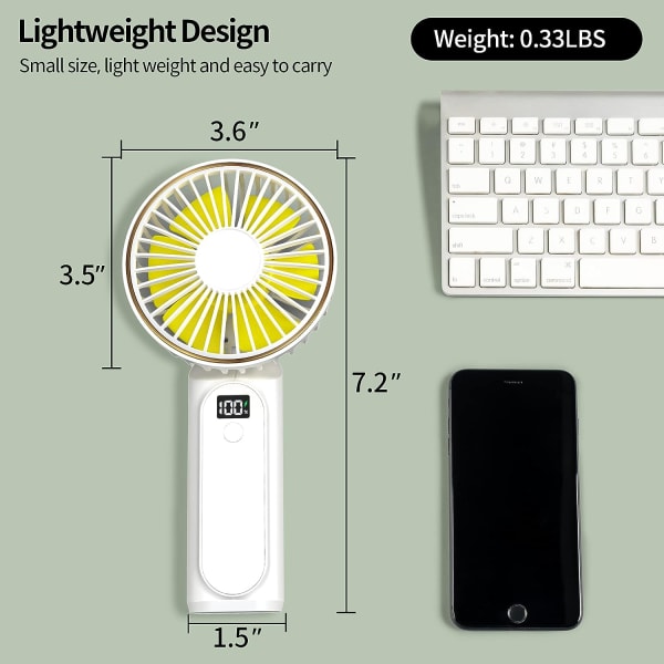 Bärbar handhållen fläkt, nackfläkt, 4000mAh skrivbordsfläkt, 180° justerbar, 6 hastighetsvind, visa el i realtid