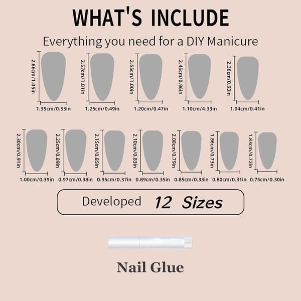 False Nails - Medium Almond Shaped Glossy Glue-on Nails with Bling Glitter & Sequin Design, 24 pcs