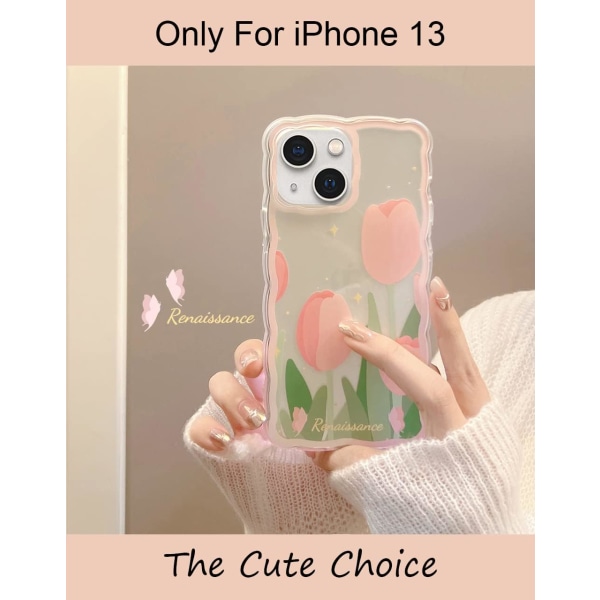 Söt iPhone 13 case för kvinnor, flickor, vackert blommönster med vågformigt grepp för flickaktigt, smalt, tunt, mjukt, flexibelt - tulpanblomma