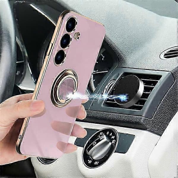 Compatible Case for Samsung Galaxy S24 FE, Precise Cutouts, 6D Electroplated TPU Phone Case with Ring Holder (White)