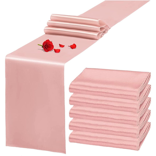 5 st satin bordslöpare 30 x 275 cm siden och slät tyg bordslöpare för bröllop bankett fest dekoration - roséguld