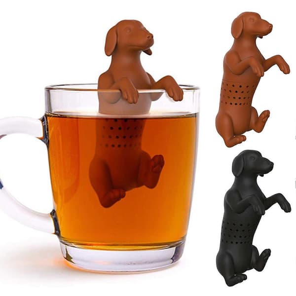 1 Set Tea Strainer Dense Hole Heat-Resistant Detachable Easy to Fill Good Permeability Cartoon Dog Shape Tea Diffuser Bar Tool KAESI Black
