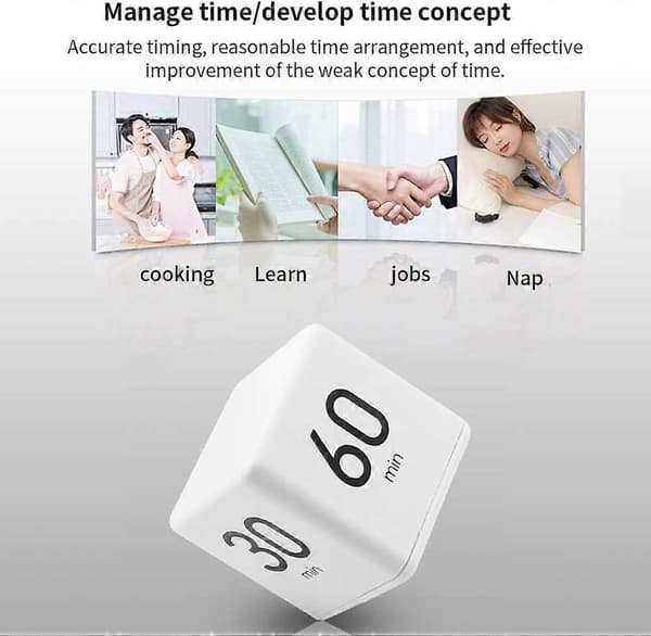 Kökstimer, kubtimer stoppur och nedräkningstimer för matlagning bakning klass träning, digital väckarklocka timer LED-display (vit 15-20-30-60 M
