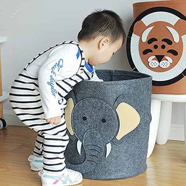 Söt hopfällbar filt tvättkorg, förvaringskorg för barn pojkar och flickor, kontor, sovrum, kläder, leksaker (Elefant)