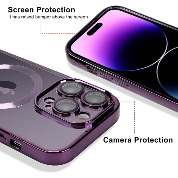 Kompatibelt iPhone 14 Pro Max case med kameralinsskydd (kompatibelt med MagSafe) Magnetisk anti-scratch- lila