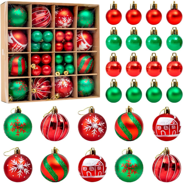 44pcs Shatterproof Christmas Baubles for Christmas Tree, Wedding Party, Festival (Red/Green)