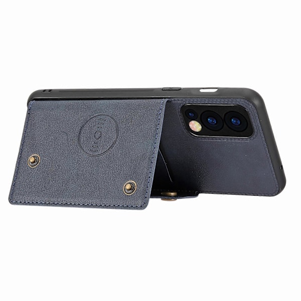 For OnePlus Nord 2 5G Dobbel Spenne PU + TPU Støtsikker Magnetisk Beskyttelsesetui med Kortspor & Holder Blue