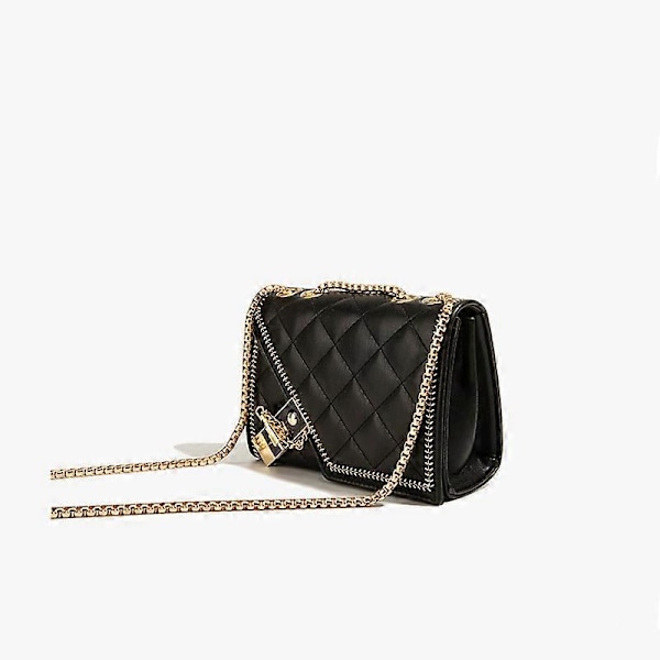 Damväska med rombiskt quiltat mönster - Flikväska i PU-läder, axelväska, modekedja, liten fyrkantig plånbok, clutch