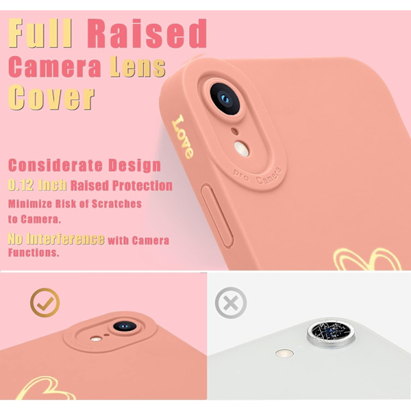 Kompatibel med iPhone Xr Skal 6,1 tum för kvinnor flickor, söt lyx kärlek hjärta [mjukt anti-scratch full kamera lins skyddande-rosa