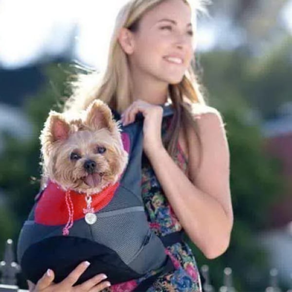Rygsæk til kæledyr, hund kat frontpakke med åndbart hoveddesign til små mellemstore hunde til rejsevandring udendørs-rød-lille