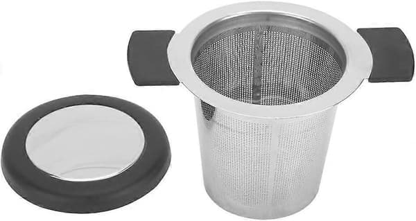 Te-infuser i rustfrit stål med silikonelåg, 304 net til løs te, sort