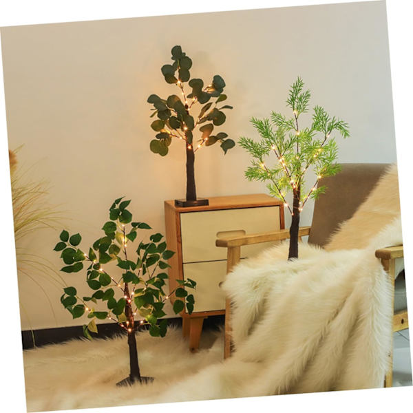 Strengbord Dekorasjon Kunstig Bonsai Tre Mini Dekor Bonsai Tre Nattlampe Hvit Bjørketre med Lys USB Nattlys