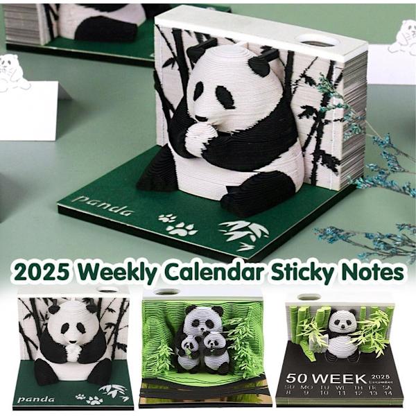 3D Notesblok 2025 Ur-Kalender, Kreativ Skrivebordskalender DIY Notesblok, Panda 3D Kalender Riv Papir Udskæring Notesblok