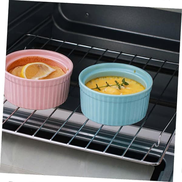 Keramiska Ramekiner med Lock, Ugnssäkra Små Bakskålar för Desserter, Vaniljsås, Sallad, Blå Set om 2