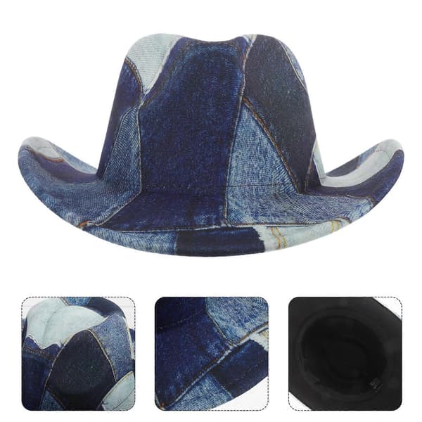 Western Patchwork-hatt for fest: Flat topp polyestertilbehør for Halloween-utendørsaktiviteter med pustende materiale 1 stk