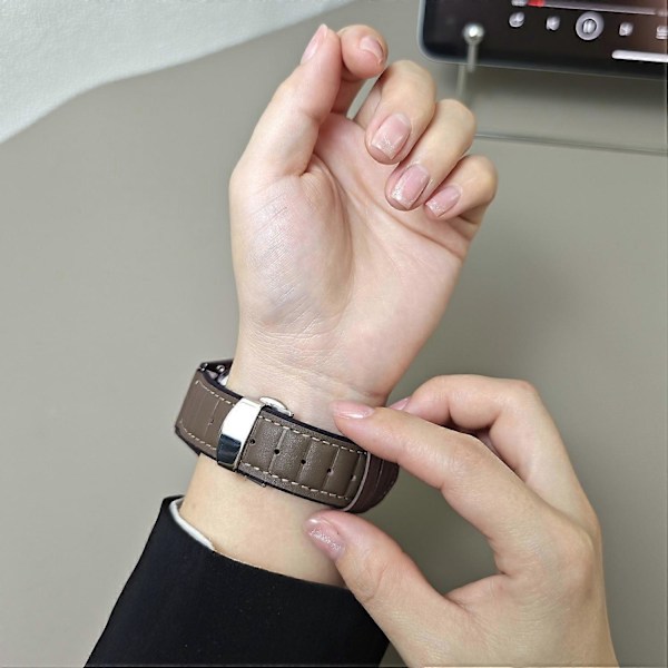 Armband i äkta ko-läder för Samsung Galaxy Watch7 44mm 40mm/Watch FE 40mm Universal 20mm Style A