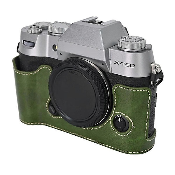 Type C Fujifilm X-T50 PU-nahkainen puolikotelo kahvalla, digitaalikameran laukkukansi avattavalla pohjalla Style A