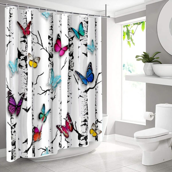 Flerfärgad fjäril duschdraperi blommig boho rustik lantlig duschdraperi set med krokar tyg gardin badkar 72\" x 72\"