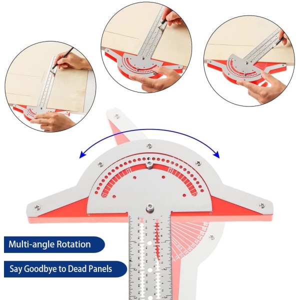 Træbearbejdning Kantlinjal, Præcisionstræbearbejdningsværktøjer Linjal med Justerbar Vinkelmåler Vinkelfinder, Rustfrit Stål Tømrers Markering Linjal（10 Tommer）