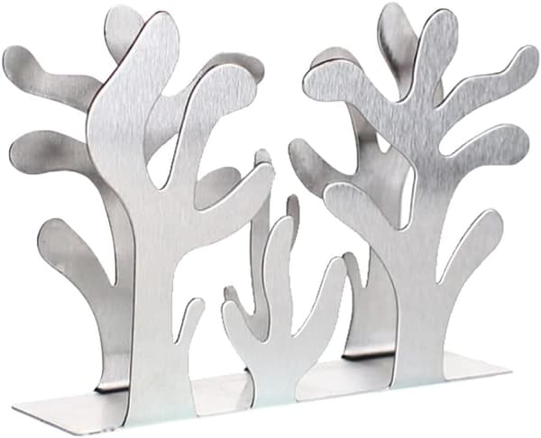1 stk (sølv) serviettbeholder i rustfritt stål, sølv, planteform