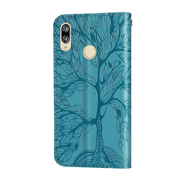 För Huawei P20 Lite Livets Träd Präglingsmönster Horisontellt Flip Läderfodral med Hållare & Kortplats & Plånbok & Fotoram & Snodd Blue