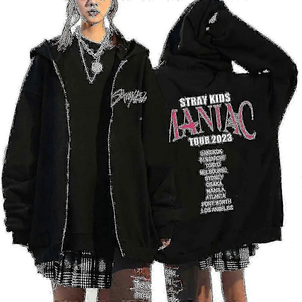 Stray Kids Hettegensere Skzoo Trykk Jakker Skz Hettejakke Koreansk Kpop Konsertjakke Stray Kids Genser Y2k Menn Kvinner-Yvan Black2 4XL