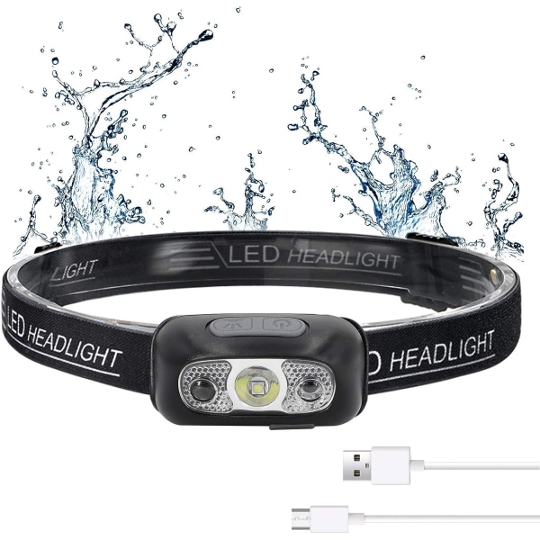 Kraftfull uppladdningsbar USB reserv-LED med 500 LM, 3 ljuslägen, vattentät IPX1.