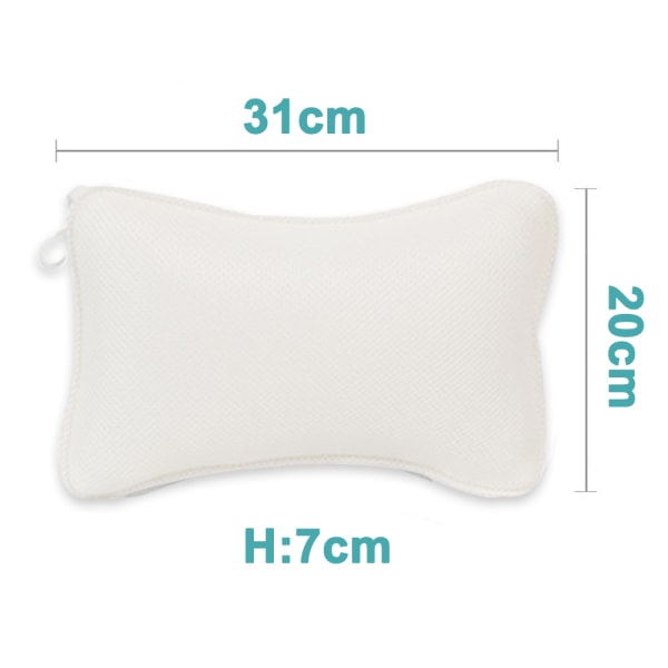 Badkudde med 2 sugkoppar nackkudde gjord av polyester Snabbtorkande Enkel rengöring - Komfort badkudde-Vit
