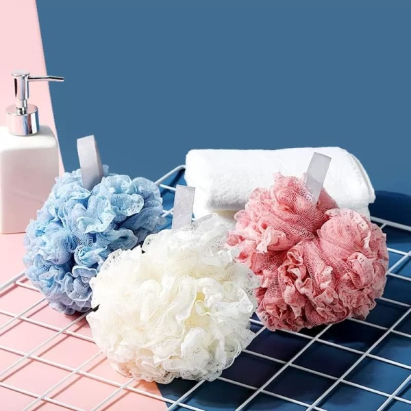 Duschsvamp, badboll, duschborste, exfolieringssvamp (blå/vit/rosa 3 färger)