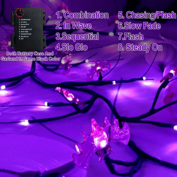 [ 8 tilstande og timer ] Halloween pil gren kvist dekor guirlande med LED flagermus og lilla 6 ft 54 LED Halloween lys pejs