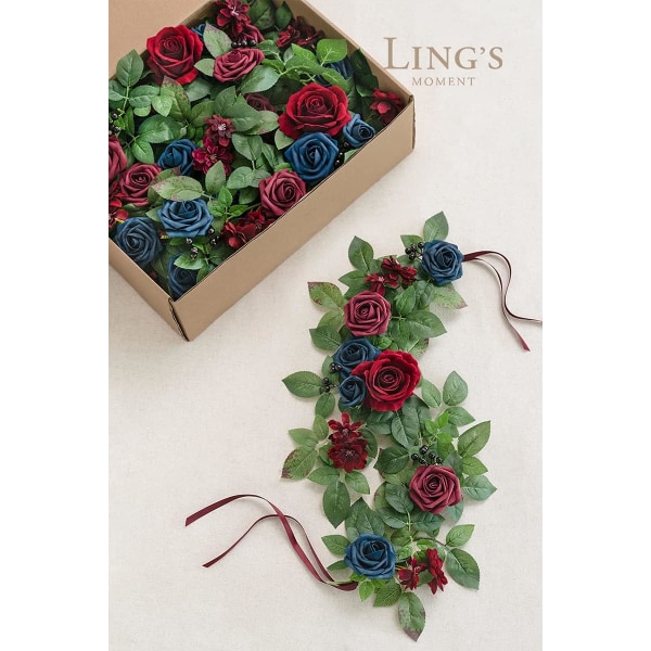 Lings ögonblick Handgjorda rosenblommagirlander blomsterarrangemang för bröllopsbords mittstycken Blomsterlöpare Lyktkransdekorationer (pack med 6)