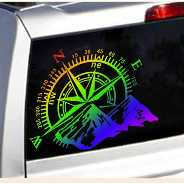 Bergskompassklistermärke, vattentät vinyl bilkaross fönsterhuvklistermärke Bildekaler för bilfordon reflekterande dekaler dekor, 40x32cm
