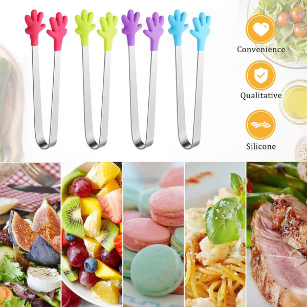 4 stycken mini socker tång matklämma, multifunktionell mat tång socker tång silikon rostfritt stål istång