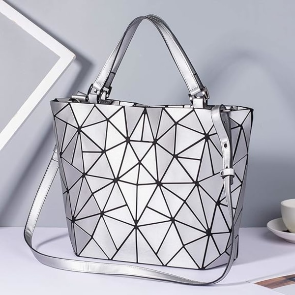 Geometrinen valaiseva lompakko ja käsilaukku Holografinen heijastava crossbody-laukku Lompakko Flash Rainbow Tote Silver