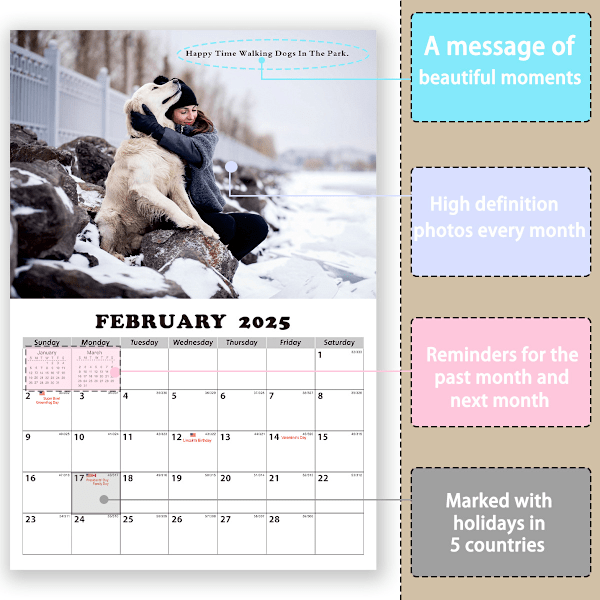 2025 Engelsk Väggkalender A3 Storlek Husky Hund Amerikansk Örn Månadskalender med tema