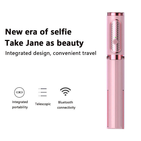 Lättvikts aluminium allt-i-ett utdragbar telefonstativ selfiepinne Bluetooth med fjärrkontroll - Cherry Blossom Powder