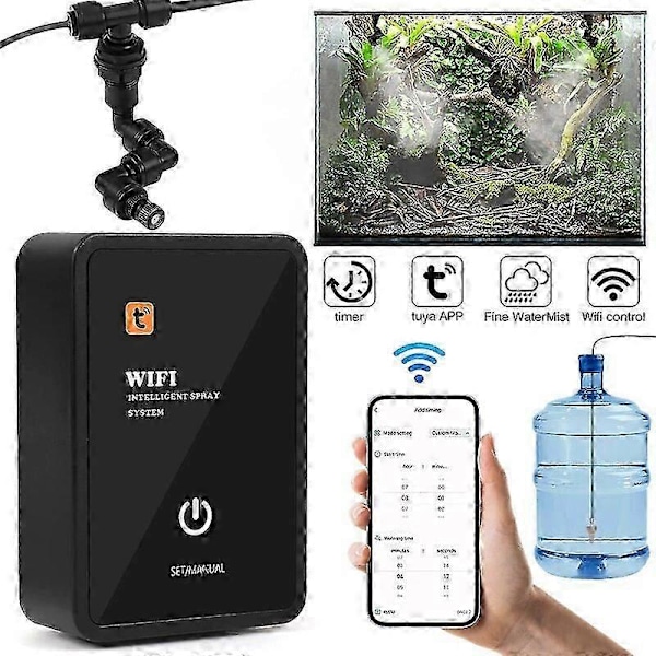 Vesiajastimet Wifi Älykäs Terraario Sumutin Kostutin Sovellusohjaus Sumutus Ajastus Järjestelmä Kasteluajastin Sademetsäkasveille Sammakkoeläimille Spray Kit-US