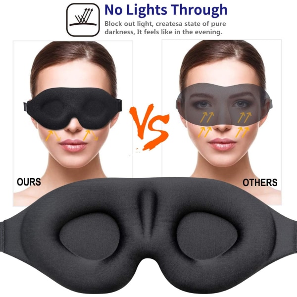 3D-sömnmask, New Arrival kvinnlig sömnögonmask för man, Contour Cup Night Eye Mask, Deluxe Blackout-ögonmask, svart